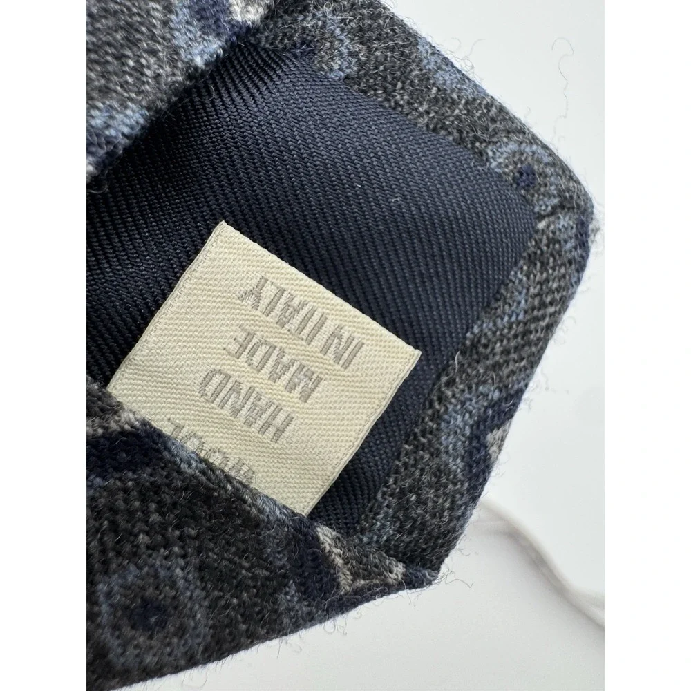 Pavesi Italy Wool Tie Gray Blue Geometric Squares Pattern Textured Necktie